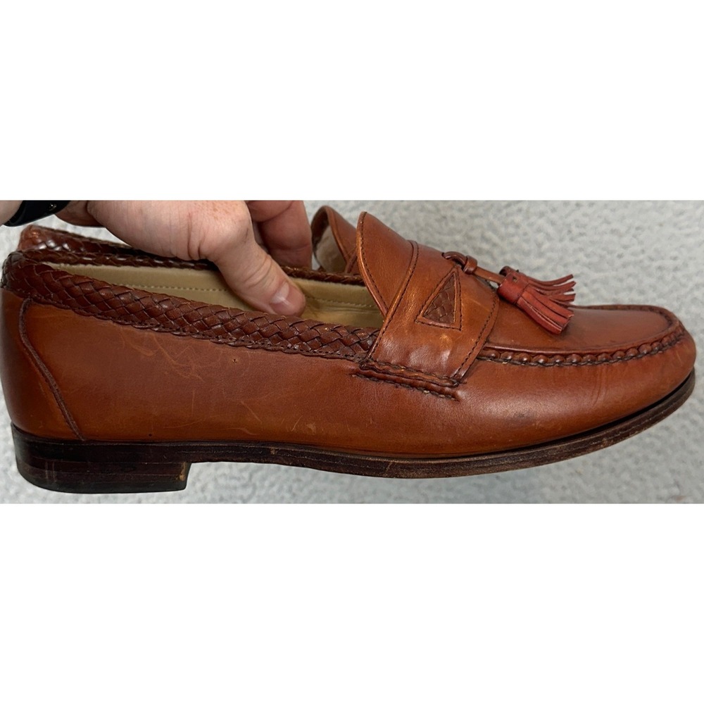 Allen Edmonds Shoes Men 10 Maxfield Tassel Brown Braided Leather Loafers Slip On